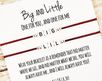 Set of Two Big Lil Sister Bracelets with Card | Big Little | Big Sister, Little Sister | Sorority Reveal Gift Jewelry | Gift for Sister