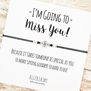 Bracelet d’amitié avec carte « Miss You » | BFF, Bracelet Meilleur Ami | Partir, au revoir, cadeau de fin d’études | Cadeau d’ami interurbain