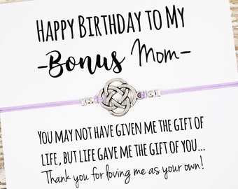 Charm Friendship Bracelet with Bonus Mom Birthday Card | Bonus Mom Birthday Gift | Bonus Mom, Bonus Daughter | Stepmother, Stepmom Gift