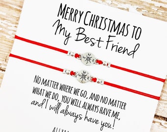Set of Two Best Friend Bracelets with "Merry Christmas" Card | Best Friend Christmas Gift Jewelry | Matching Bracelets | Stocking Stuffer