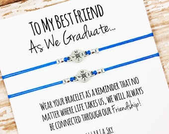 Set of Two Charm Friendship Bracelets with "Graduation" Card | BFF, Best Friend Graduation Gift Jewelry | Matching Bracelets | For Graduate