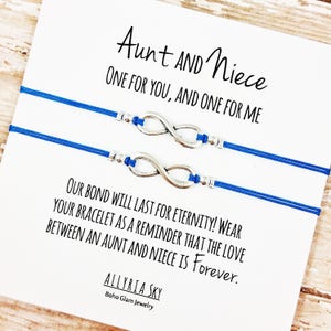 Ensemble de deux bracelets à breloques avec carte « Tante et nièce » | Tante, Nièce Cadeau Bijoux | Bracelets assortis | Pour tante, tante à être, anniversaire de nièce
