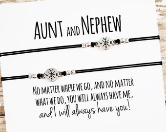 Set of Two Charm Bracelets with "Aunt and Nephew" Card | Aunt, Nephew Gift Jewelry | Matching Bracelets | Aunt Nephew Birthday, Christmas