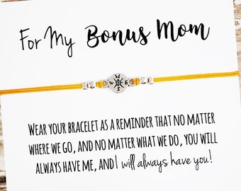 Charm Friendship Bracelet with "For My Bonus Mom" Card | Bonus Mom Gift, Bonus Mom Bracelet, Bonus Mother Bonus Daughter Gift, Stepmom Gift