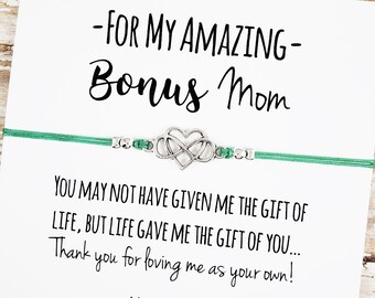 Charm Friendship Bracelet with "Amazing Bonus Mom" Card | Bonus Mom Gift, Bonus Mom Bracelet, Bonus Mother Bonus Daughter Gift, Stepmom Gift