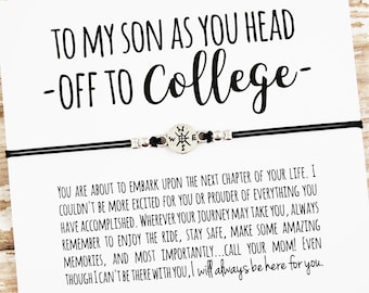 Gift Bracelet with Son "Off to College"  Card, Mother Son Gift, Son Graduation, Son Back to School, Son Freshman, Miss You, Call Your Mom