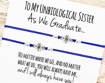 Set of Two Unbiological Sister Bracelets with Graduation Card | BFF, Best Friend, Graduate, Graduation Gift Jewelry | Matching Bracelets