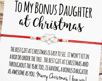 Pulsera de amistad con tarjeta de Navidad "To My Bonus Daughter" / Bonus Mom, Bonus Daughter Christmas Gift, Stepmom Stepdaughter Christmas