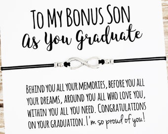 Gift Bracelet with Bonus Son Graduation Card | Bonus Son Graduation Gift | Stepson Graduation Gift | High School, College Graduate