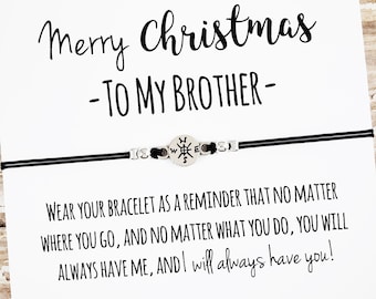 Friendship Bracelet with "Merry Christmas Brother" Card, Brother Christmas Gift, Brother Bracelet, Long Distance Brother, Brother Sister