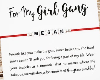 Personalized Girl Gang Bracelet, Custom Word Bracelet, Girl Gang Card, Girl Gang Gift, Best Friend Gift, Best Friend Bracelet, Girls Trip