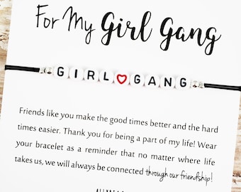 Girl Gang Word Bracelet Card, Letter Bracelet, Best Friend Gift, Best Friend Bracelet, Girl Gang, Girls Trip, Girlfriend, Bridesmaid Gift