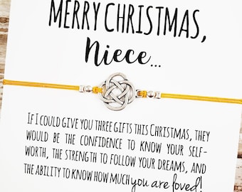 Friendship Bracelet with "Merry Christmas, Niece" Card | Niece Christmas Gift, Niece Bracelet, Niece Jewelry, Aunt and Niece Christmas Gift