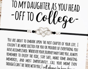 Gift Bracelet with Daughter "Off to College"  Card, Mother Daughter Gift, Graduation, Back to School, Freshman, Miss You, Call Your Mom