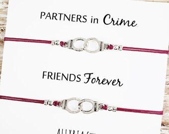 Set of TWO Partners in Crime Friendship Bracelets | BFF, Best Friend Gift Jewelry | Best Friend Matching Bracelets | Big Little Sorority