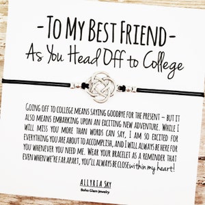 Bracelet de l'amitié avec carte BFF « Aller à l'université », BFF, cadeau de remise des diplômes meilleur ami, bracelet cadeau meilleur ami, cadeau meilleur ami de première année