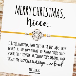 Bracelet de l'amitié avec carte « Joyeux Noël, nièce » | Cadeau de Noël nièce, bracelet nièce, bijoux nièce, cadeau de Noël tante et nièce