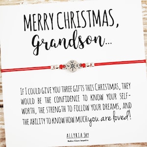 Bracelet d’amitié avec carte « Joyeux Noël, petit-fils » | Cadeau de Noël petit-fils, Bracelet petit-fils, Cadeau de Noël grand-mère Petit-fils