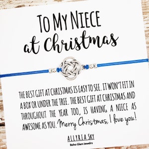 Bracelet cadeau avec carte « À ma nièce à Noël » | Nièce Cadeau de Noël | Carte de Noël de nièce | Cadeau pour la nièce | Tante Nièce Cadeau