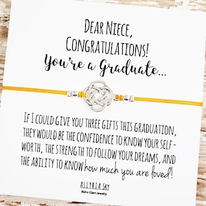 Bracelet cadeau avec carte de remise de diplôme « Chère nièce » | Cadeau de fin d'études pour nièce | Cadeau tante nièce | Nièce | Lycée, Diplômé du Collège