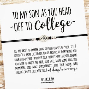 Bracelet cadeau avec carte de fils « Off to College », cadeau mère fils, remise des diplômes du fils, retour à l'école, fils de première année, tu me manques, appelez votre maman