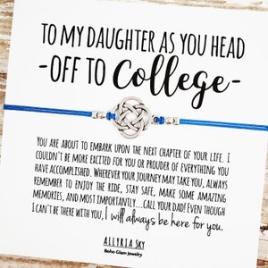 Bracelet cadeau avec carte « Off to College » pour fille, cadeau papa fille, remise des diplômes, rentrée des classes, étudiant de première année, tu me manques, appelez votre père