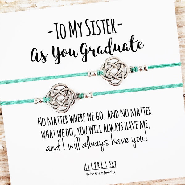 Set of Two Sister Bracelets with Graduation Card | Sister Graduation | Sister Gift Jewelry | Big Little Sorority | Big Sister, Little Sister