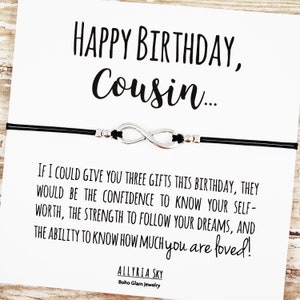 Cousin Birthday Gift, Cousin Bracelet, Cousin Birthday Card, Cousin Jewelry, Gift for Cousin, Friendship Bracelet with Card, Cousin Gift