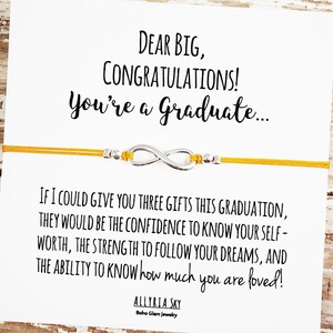 Bracelet d’amitié avec carte de graduation « Dear Big » | | de cadeau de remise des diplômes de sœur | de remise des diplômes Big Little Graduation De la Grande Sœur, petite Sœur