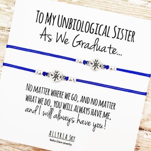 Ensemble de deux bracelets sœurs non biologiques avec carte de graduation | BFF, Meilleur ami, Diplômé, Cadeau de fin d’études Bijoux | Bracelets assortis