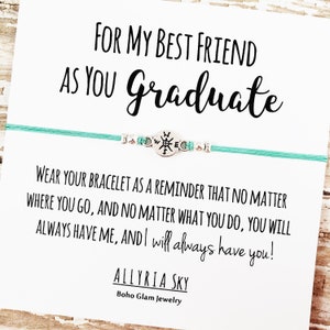 Bracelet d’amitié avec carte de remise des diplômes du meilleur ami | | cadeau de remise des diplômes du meilleur ami BFF Graduation Gift Bijoux | Lycée, Diplômé du collège
