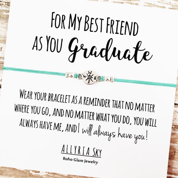 Friendship Bracelet with Best Friend Graduation Card | Best Friend Graduation Gift | BFF Graduation Gift Jewelry | High School, College Grad