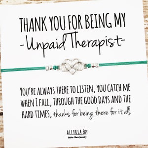 Merci d’être mon thérapeute non rémunéré, bracelet de meilleur ami, cadeau de meilleur ami, drôle, merci d’être là, soutien, cadeau d’encouragement