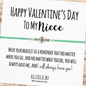 Bracelet d’amitié avec carte « Bonne Saint-Valentin à ma nièce » | Nièce Valentine, Bracelet Nièce, Tante Nièce Cadeau Saint-Valentin