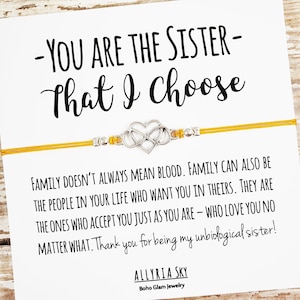 Best Friend Bracelet with Unbiological Sister Card | Soul Sister Gift, Chosen Sister, Ohana, Step, Bonus, Adoptive, Foster Sister Gift