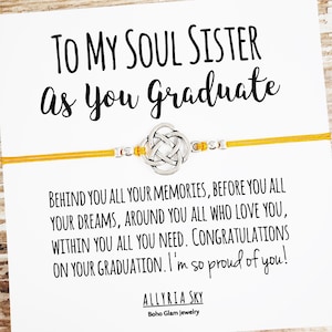 Bracelet d’amitié avec carte de graduation « To My Soul Sister » | Meilleur ami, | de remise de diplôme de sœur non biologique Lycée, Diplômé du collège