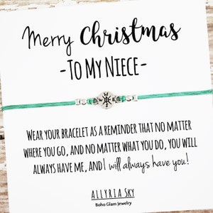 Bracelet d’amitié avec carte « Joyeux Noël à ma nièce » | Cadeau de Noël nièce, Bracelet nièce, Bijoux nièce, Tante Nièce Cadeau de Noël