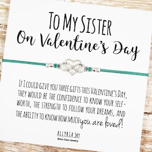 Cadeau de Saint-Valentin soeur, Sœur Saint-Valentin, Bracelet soeur, Cadeau de soeur, Carte de Saint-Valentin de soeur, Grande sœur, Petite sœur Valentine