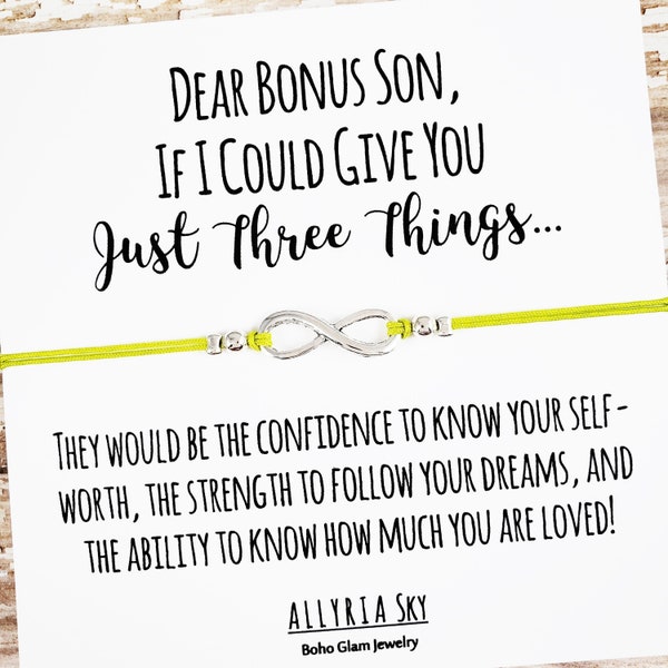 Charm Friendship Bracelet with "Dear Bonus Son" Card | Bonus Son Gift | Bonus Mom, Bonus Son | Unbiological Son Gift | Stepson Gift