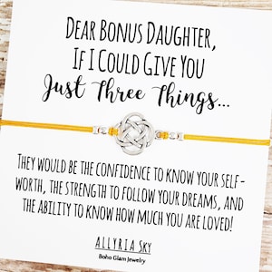 Charm Friendship Bracelet with "Dear Bonus Daughter" Card | Bonus Daughter Gift | Bonus Mom, Bonus Daughter | Stepmom Stepdaughter Gift