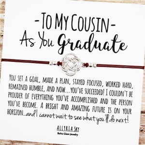 Bracelet cadeau avec carte de graduation de cousin, cadeau de graduation de cousin, remise de diplôme de cousin, bracelet de cousin, lycée, diplômé d'université, pour cousin