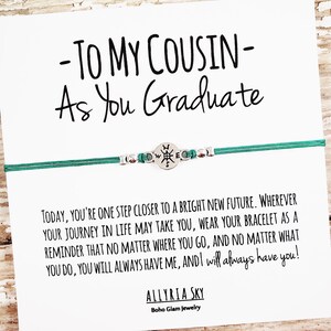 Bracelet cadeau avec carte de fin d’études « To My Cousin » | | de cadeaux de remise des diplômes de cousins | de graduation cousin Bracelet Cousin | Lycée, Diplômé du collège