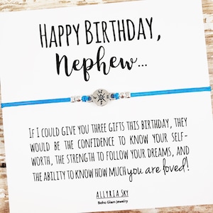 Cadeau d’anniversaire de neveu, Bracelet de neveu, Carte d’anniversaire de neveu, Cadeau d’anniversaire de tante et neveu, Carte de neveu Joyeux anniversaire, Cadeau de neveu