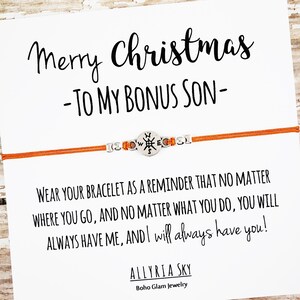 Friendship Bracelet with Bonus Son Christmas Card | Bonus Son Christmas Gift | Stepson Christmas Gift | From Bonus Mom, Bonus Dad