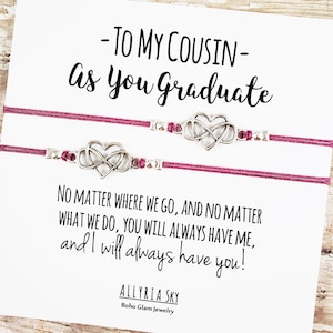 Ensemble de deux bracelets d’amitié avec carte de graduation cousine | | cadeau de cousin Cousin interurbain | Bracelet Cousin | Lycée, Collège