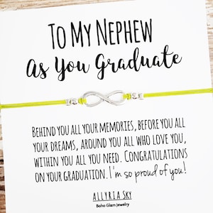 Bracelet d’amitié avec carte de graduation de neveu | Cadeau de remise des diplômes de neveu | Cadeau de tante Neveu | | de remise des diplômes du neveu Lycée, Diplômé du collège