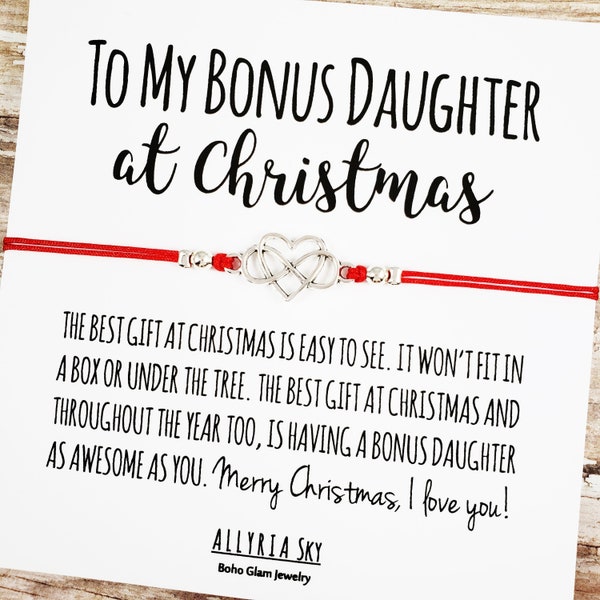 Friendship Bracelet with "To My Bonus Daughter" Christmas Card | Bonus Mom, Bonus Daughter Christmas Gift, Stepmom Stepdaughter Christmas