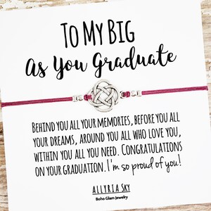 Bracelet d’amitié avec carte de graduation « To My Big » | | de cadeaux de remise des diplômes de sœur | de remise des diplômes Big Little Grande Sœur, Petite Sœur Grad