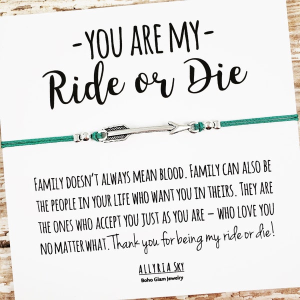 Friendship Bracelet with "Ride or Die" Card, Ride or Die Gift, Girls Trip Gift, Unbiological Sister, Best Friend Bracelet, Best Friend Gift