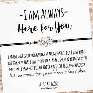 Bracelet d’amitié avec carte « Here for You » | Soutien émotionnel, encouragement, penser à vous, rupture, toute occasion, cadeau de meilleur ami